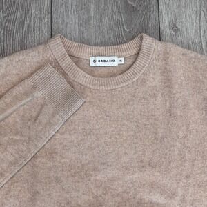 Giordano Sweater Mens XL Tan Extra Fine Merino Wool Crewneck Long Sleeve Knit